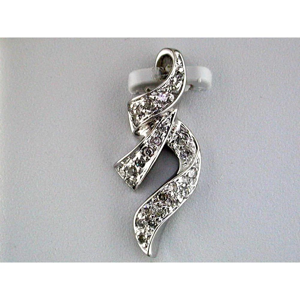 14K White Gold Ribbon Twist Pendant with Pavé Set Round Diamonds – 0.25 Carat Total Diamond Weight - Royal Jewelry