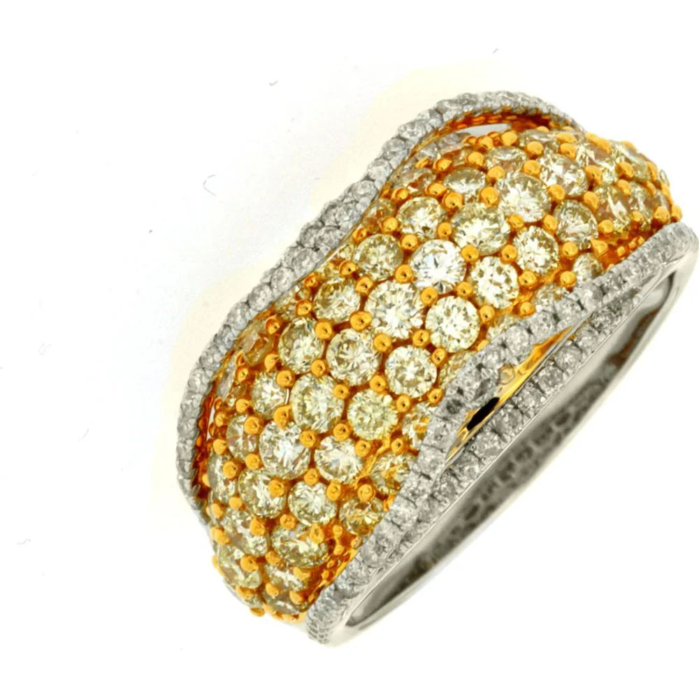 14K White Gold Ring with 2.00 Carats Yellow Diamond and Halo of White Diamonds - 2.44 Carats Total Diamond Weight - Royal Jewelry