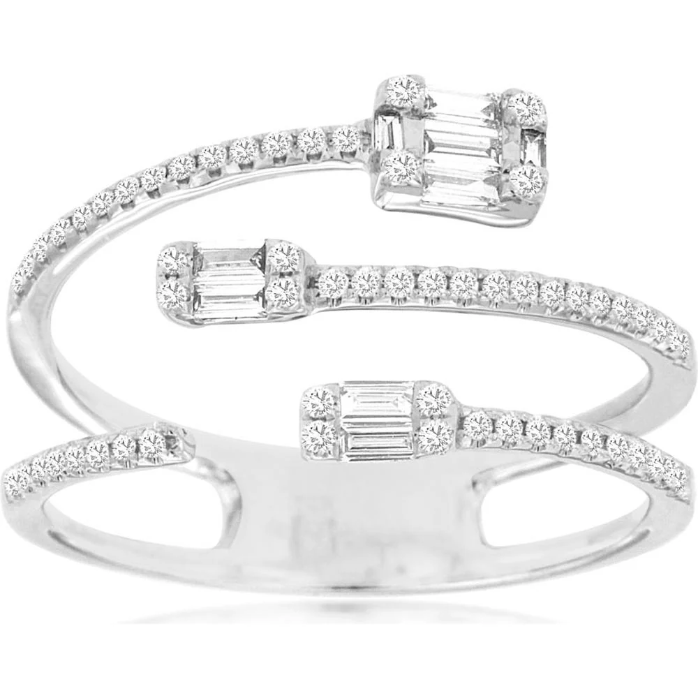 14K White Gold Ring with Baguette and Pave Diamonds - 0.36 Carats Total Diamond Weight - Royal Jewelry