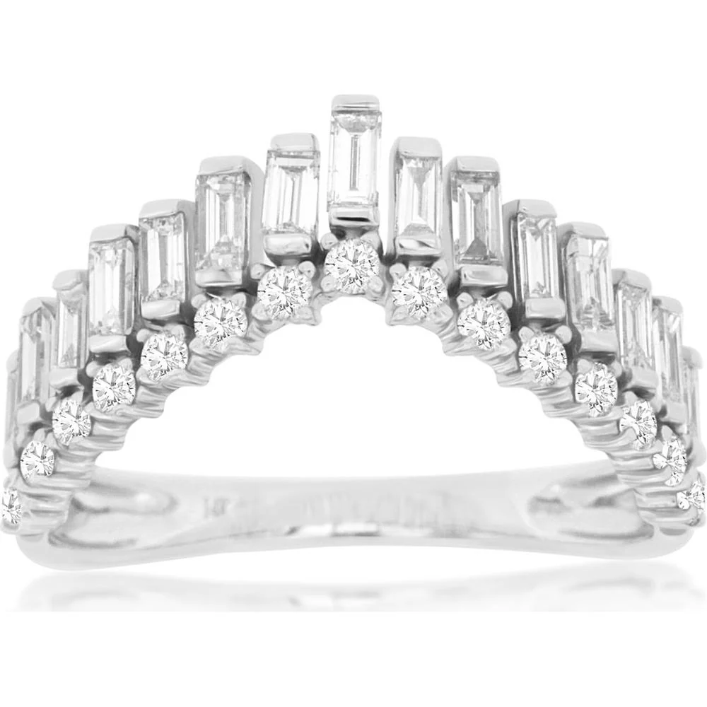 14K White Gold Ring with Baguette and Round Brilliant Diamonds - 0.75 Carats Total Diamond Weight - Royal Jewelry