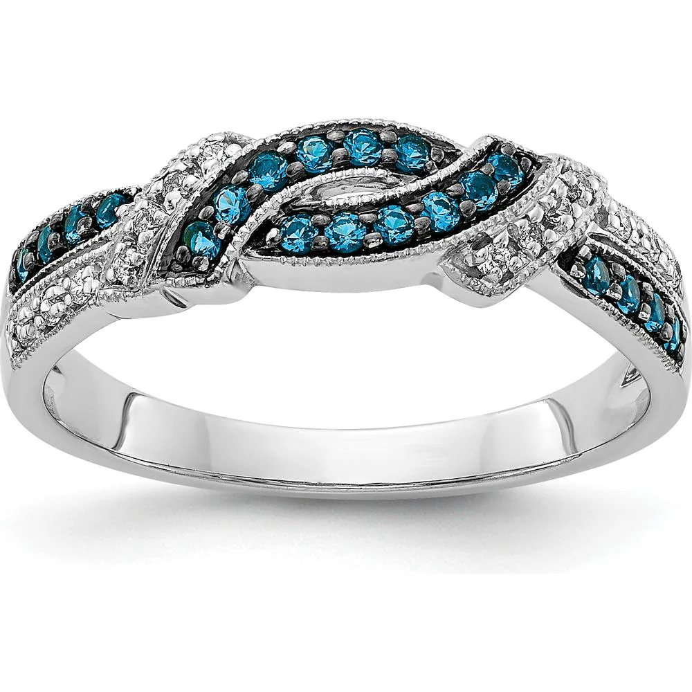 14K White Gold Ring with Round White and Blue Diamonds - 0.25 Carat Total Diamond Weight - Size 7 by Monteluci Fine Jewelry