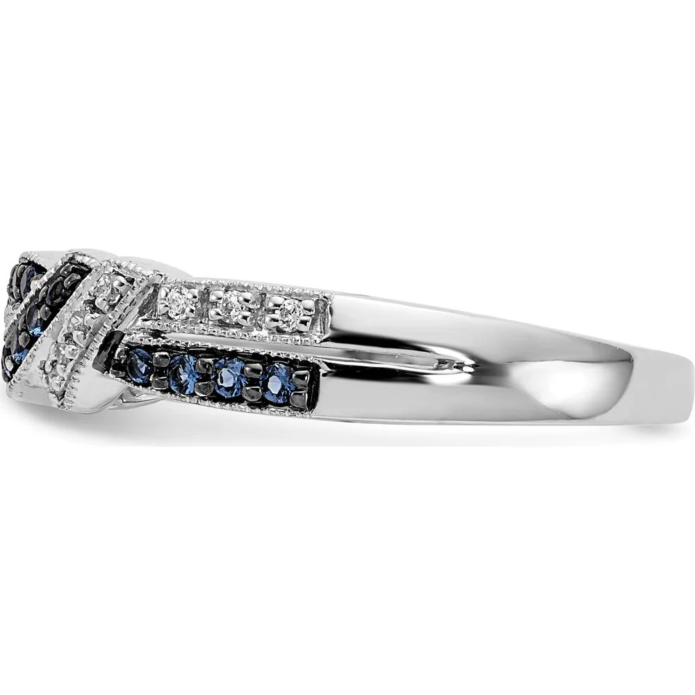 14K White Gold Ring with Round White and Blue Diamonds - 0.25 Carat Total Diamond Weight - Size 7 by Monteluci Fine Jewelry - Image 3