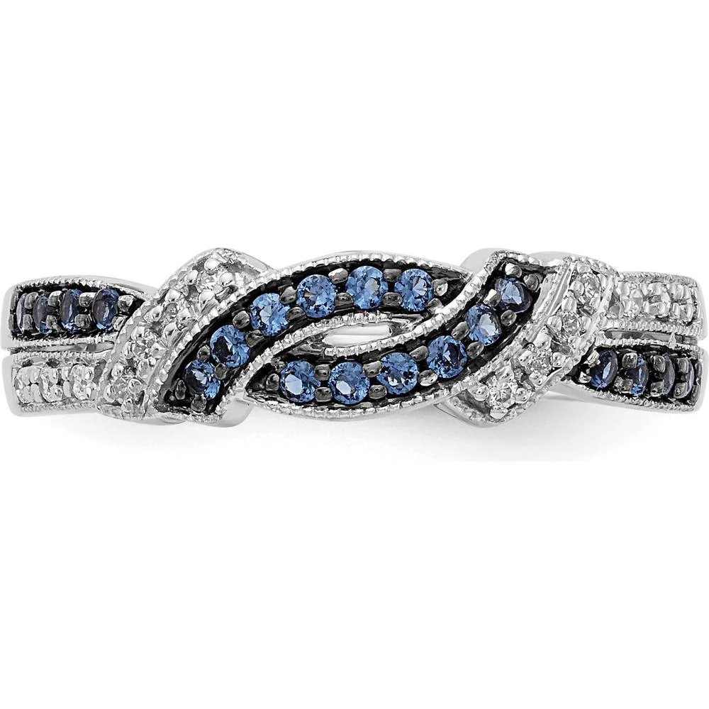 14K White Gold Ring with Round White and Blue Diamonds - 0.25 Carat Total Diamond Weight - Size 7 by Monteluci Fine Jewelry - Image 4