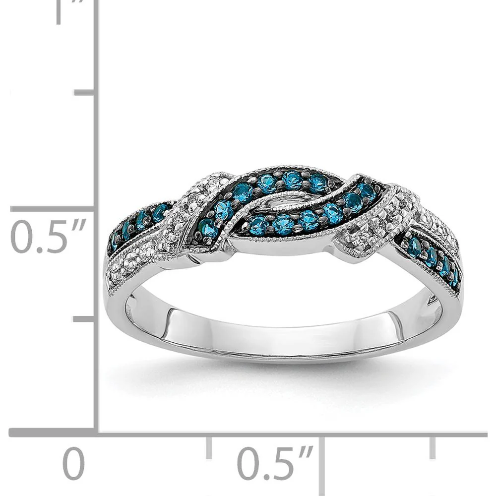 14K White Gold Ring with Round White and Blue Diamonds - 0.25 Carat Total Diamond Weight - Size 7 by Monteluci Fine Jewelry - Image 5