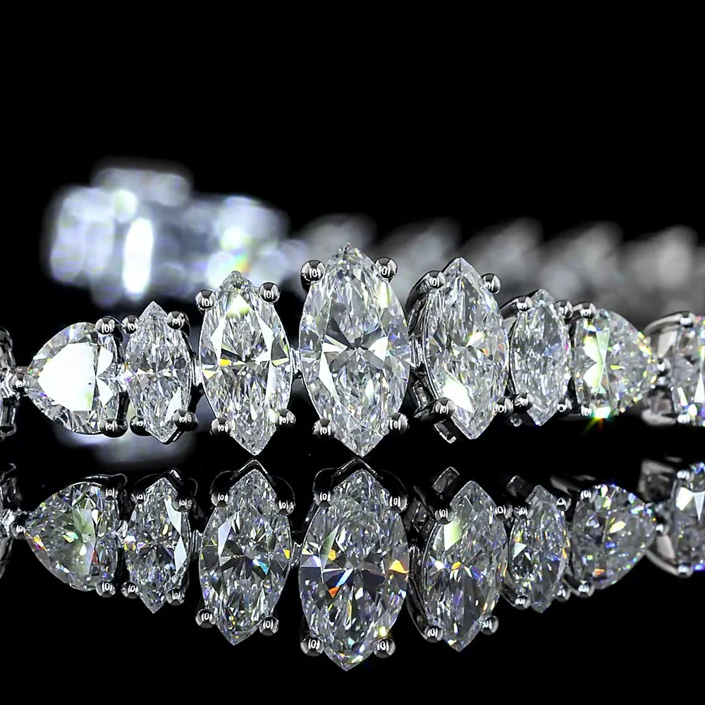 14K White Gold Riviera Bracelet with Alternating Marquise and Heart Shape Lab Diamonds - 6.70 Carats Total Diamond Weight - Covaloro Fine Jewelry - Image 2