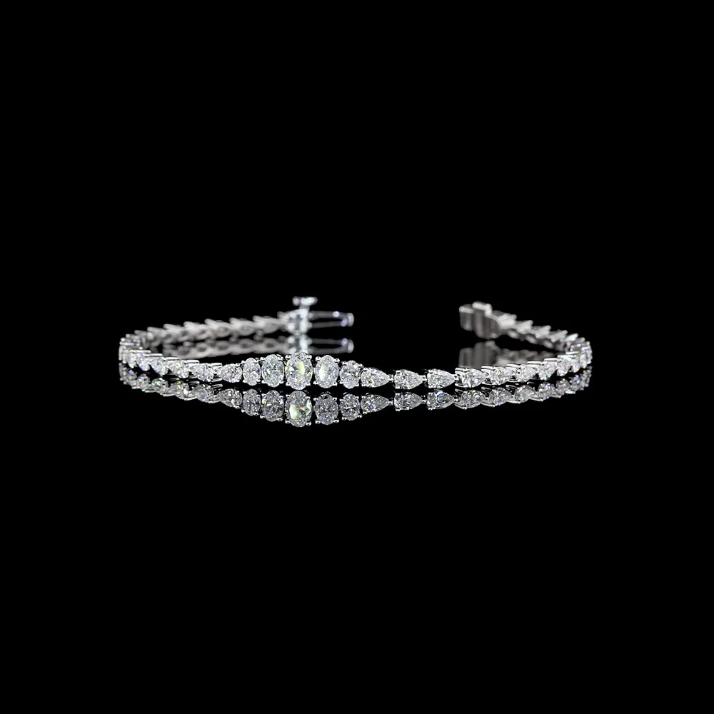 14K White Gold Riviera Bracelet with Alternating Oval and Pear Shape Lab Grown Diamonds - 3.13 Carats Total Diamond Weight - Covaloro Fine Jewelry