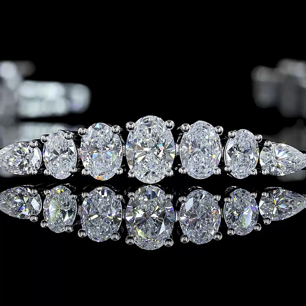 14K White Gold Riviera Bracelet with Alternating Oval and Pear Shape Lab Grown Diamonds - 3.13 Carats Total Diamond Weight - Covaloro Fine Jewelry - Image 2