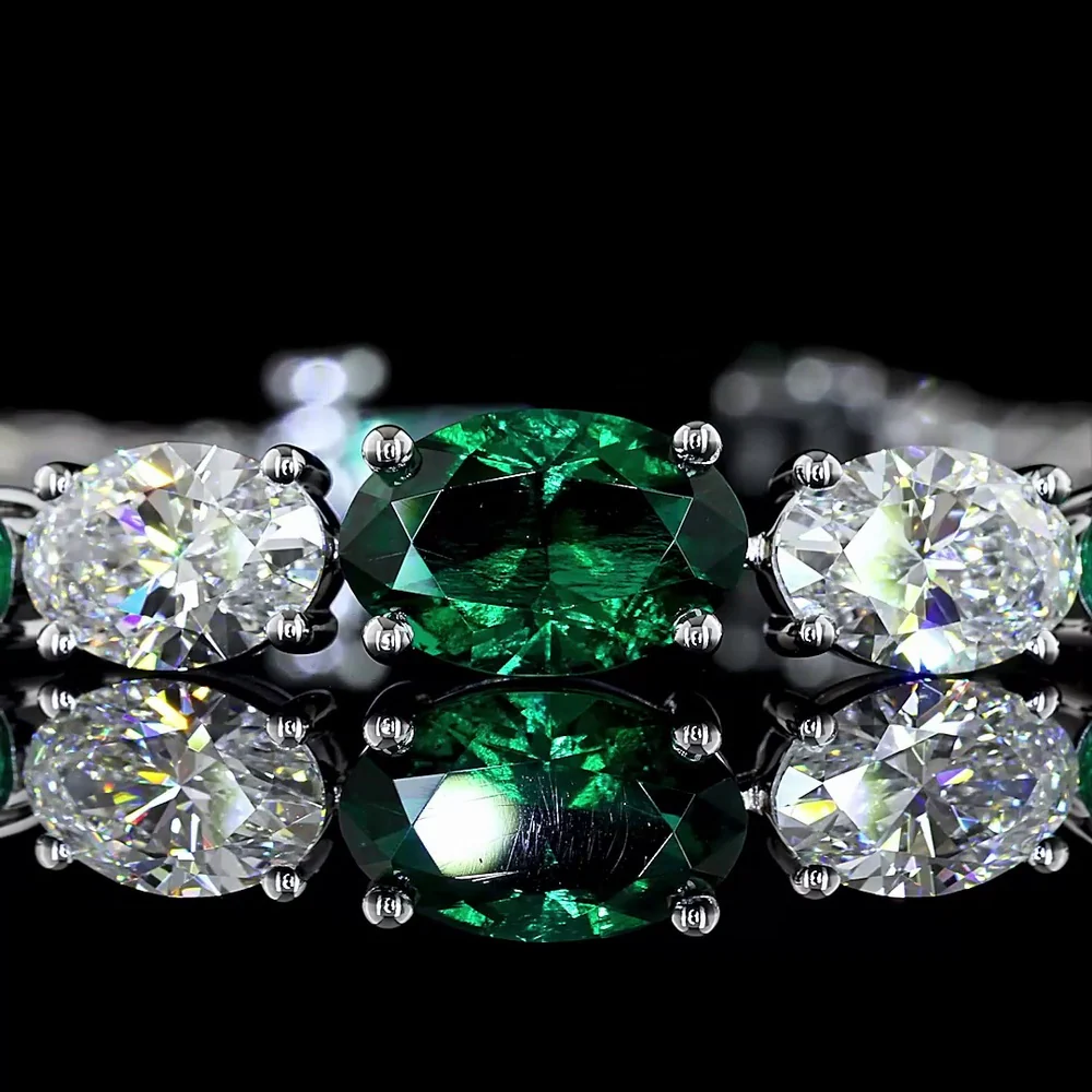 14K White Gold Riviera Bracelet with Alternating Oval Cut Lab-Grown Emerald and Diamond Accents - 5.92 Total Carat Weight - Covaloro Fine Jewelry - Image 2