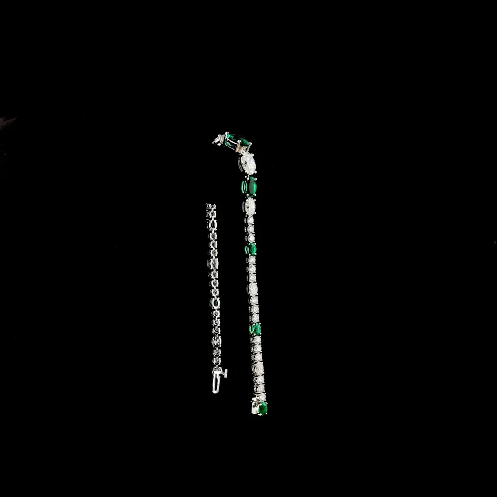 14K White Gold Riviera Bracelet with Alternating Oval Cut Lab-Grown Emerald and Diamond Accents - 5.92 Total Carat Weight - Covaloro Fine Jewelry - Image 3