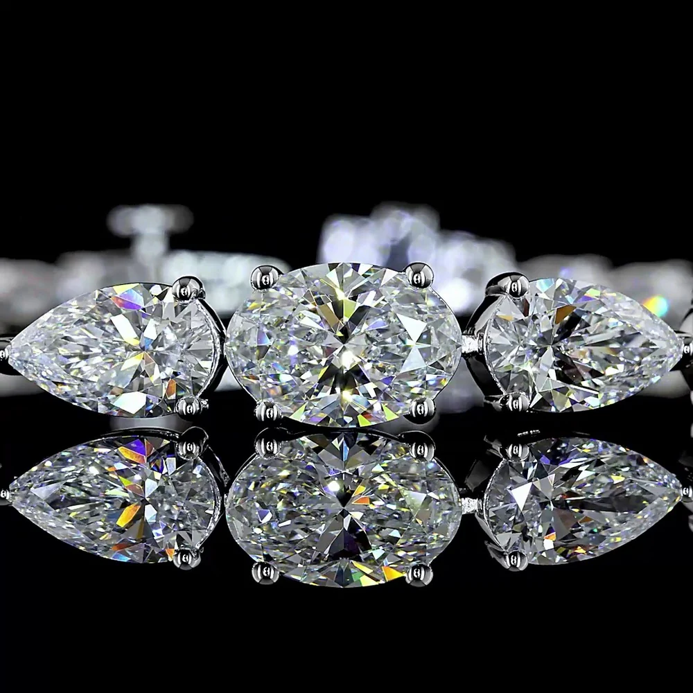 14K White Gold Riviera Bracelet with East-West Oval and Pear Shape Lab-Grown Diamonds - 8.63 Carats Total Diamond Weight - Covaloro Fine Jewelry - Image 2