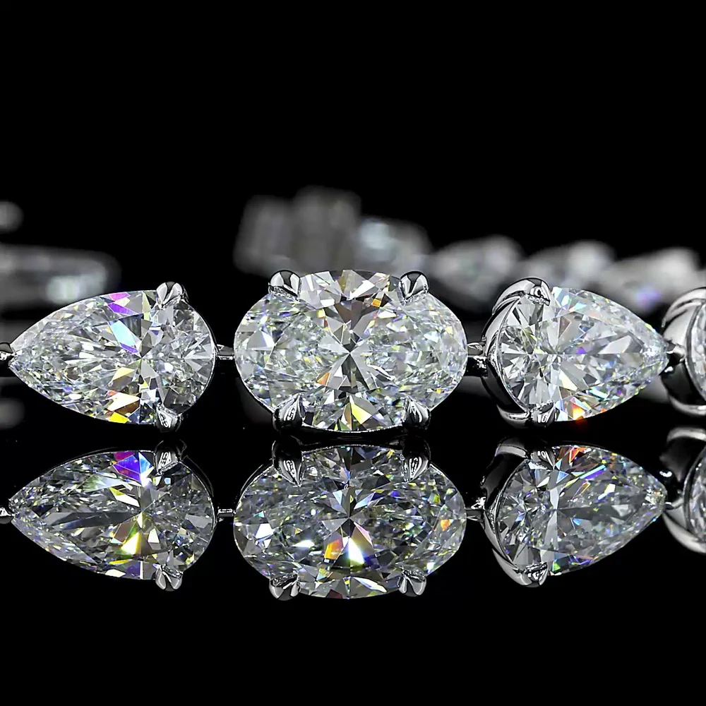 14K White Gold Riviera Bracelet with Oval and Pear Shaped Lab Diamonds - 8.54 Carat Total Weight, East-West Prong Setting - Covaloro Fine Jewelry - Image 2