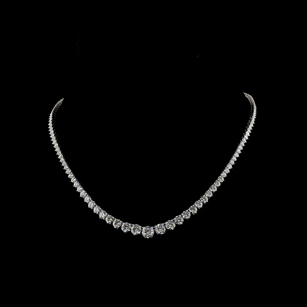 14K White Gold Riviera Necklace with 130 Graduating Round Lab Diamonds - 10.35 Carat Total Weight, E-F Color, VS Clarity - Covaloro Fine Jewelry