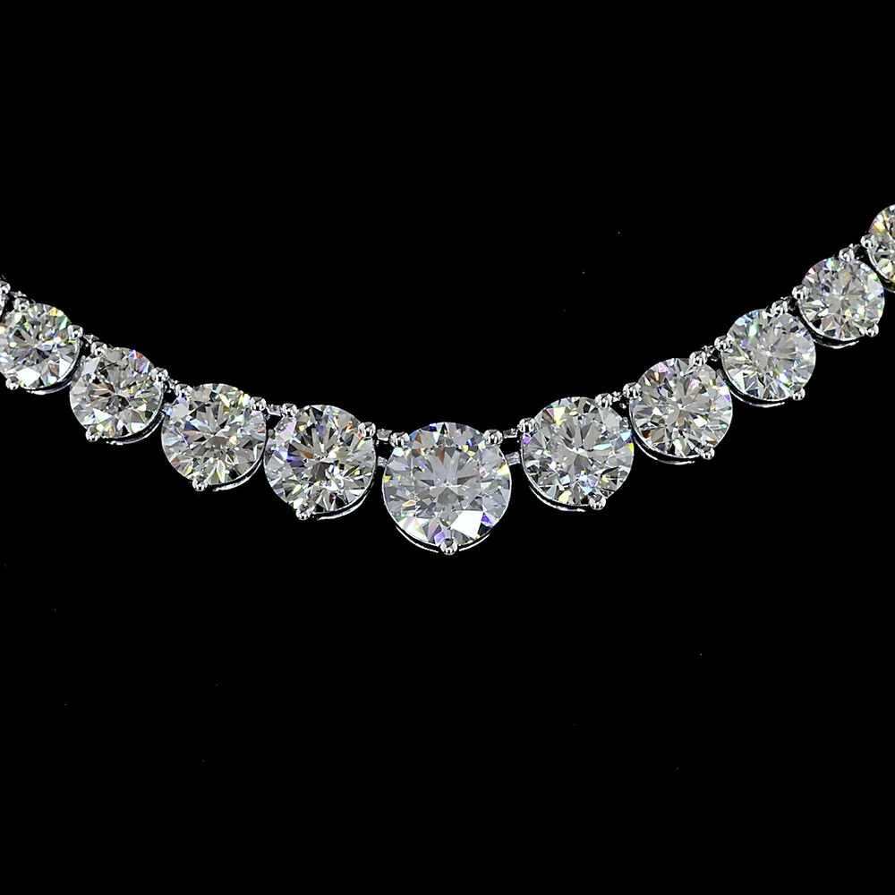 14K White Gold Riviera Necklace with 130 Graduating Round Lab Diamonds - 10.35 Carat Total Weight, E-F Color, VS Clarity - Covaloro Fine Jewelry - Image 2