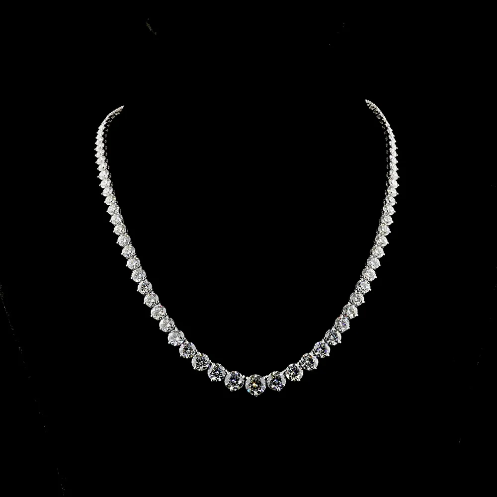 14K White Gold Riviera Necklace with 35 Carats Graduating Lab-Grown Round Brilliant Cut Diamonds (E-F VVS2) - 93 Stones in Prong Setting - Covaloro Fine Jewelry