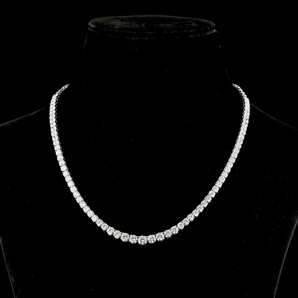 14K White Gold Riviera Necklace with Graduated Round Lab Diamonds - 14.26 Carat Total Weight - Covaloro Fine Jewelry
