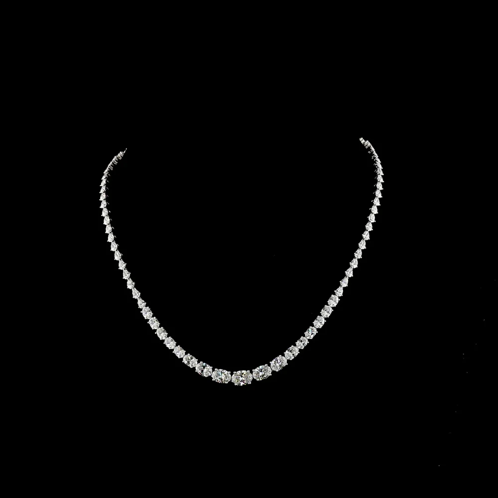 14K White Gold Riviera Necklace with Graduating East-West Set Oval Cut Lab Diamonds - 15.21 Carat Total Weight - Covaloro Fine Jewelry