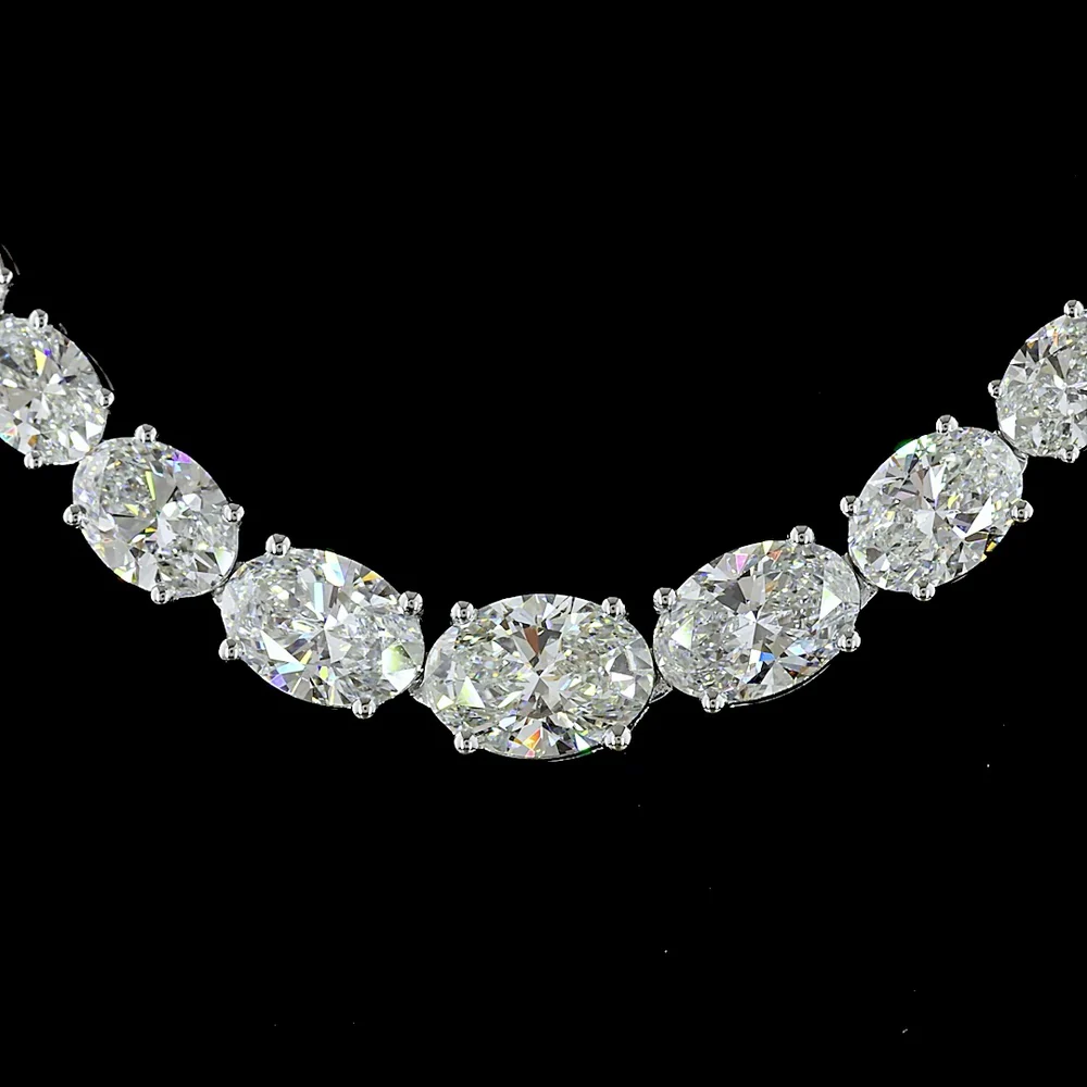 14K White Gold Riviera Necklace with Graduating East-West Set Oval Cut Lab Diamonds - 15.21 Carat Total Weight - Covaloro Fine Jewelry - Image 2