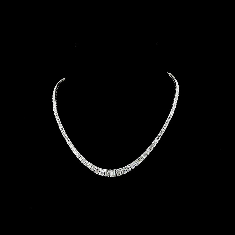 14K White Gold Riviera Necklace with Graduating Emerald Cut Lab Diamonds - 20.43 Carats Total Diamond Weight - Covaloro Fine Jewelry