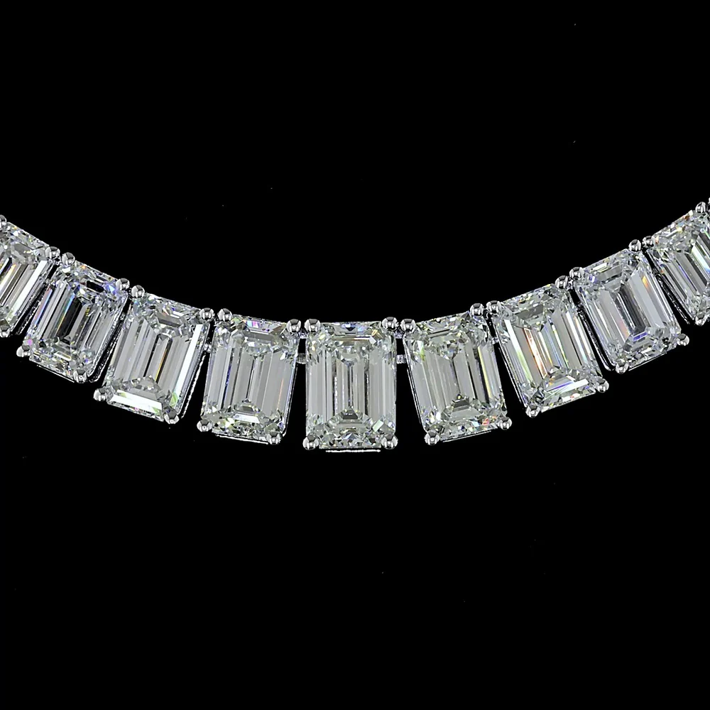 14K White Gold Riviera Necklace with Graduating Emerald Cut Lab Diamonds - 20.43 Carats Total Diamond Weight - Covaloro Fine Jewelry - Image 2