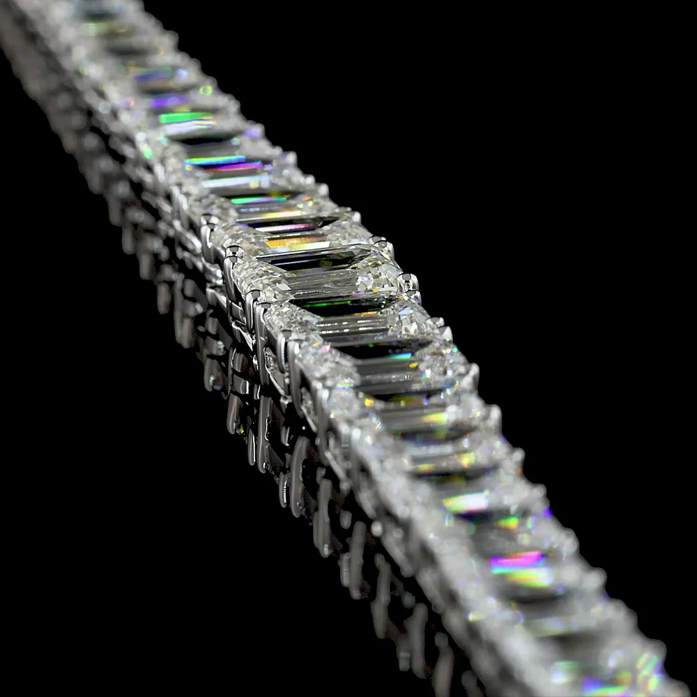 14K White Gold Riviera Necklace with Graduating Emerald Cut Lab Diamonds - 20.43 Carats Total Diamond Weight - Covaloro Fine Jewelry - Image 3