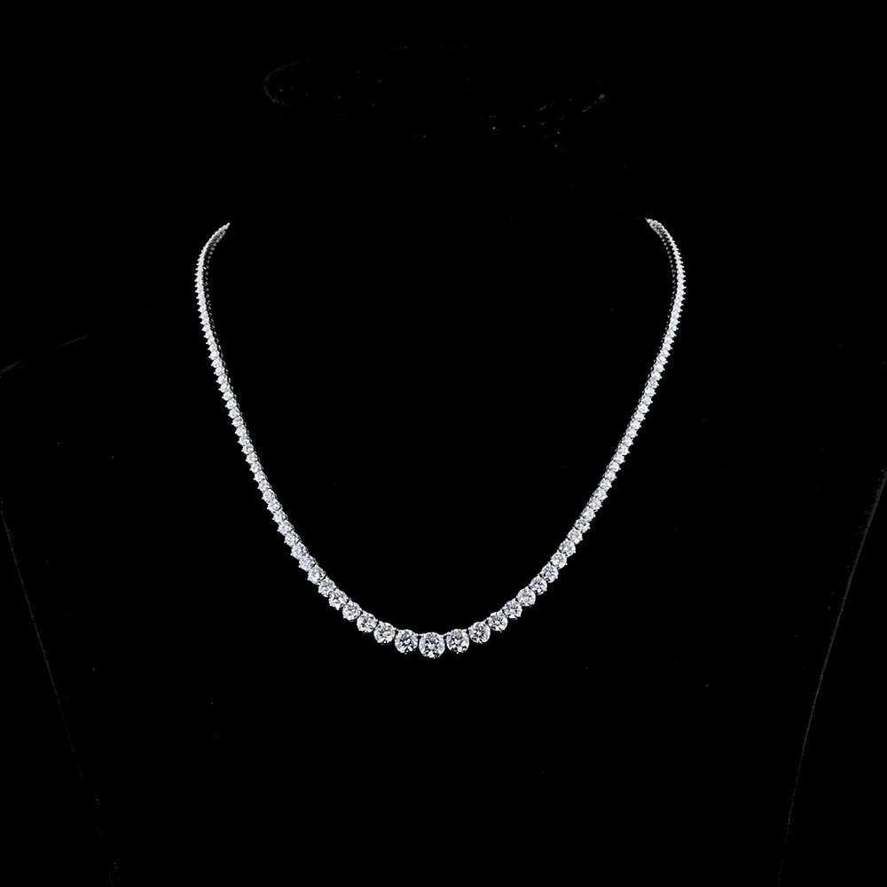 14K White Gold Riviera Necklace with Graduating Round Brilliant Cut Lab Diamonds - 19.8 Carats Total Diamond Weight - Covaloro Fine Jewelry