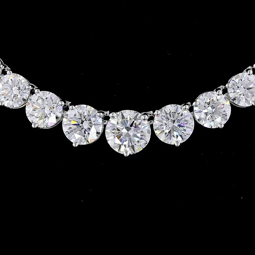 14K White Gold Riviera Necklace with Graduating Round Brilliant Cut Lab Diamonds - 19.8 Carats Total Diamond Weight - Covaloro Fine Jewelry - Image 2
