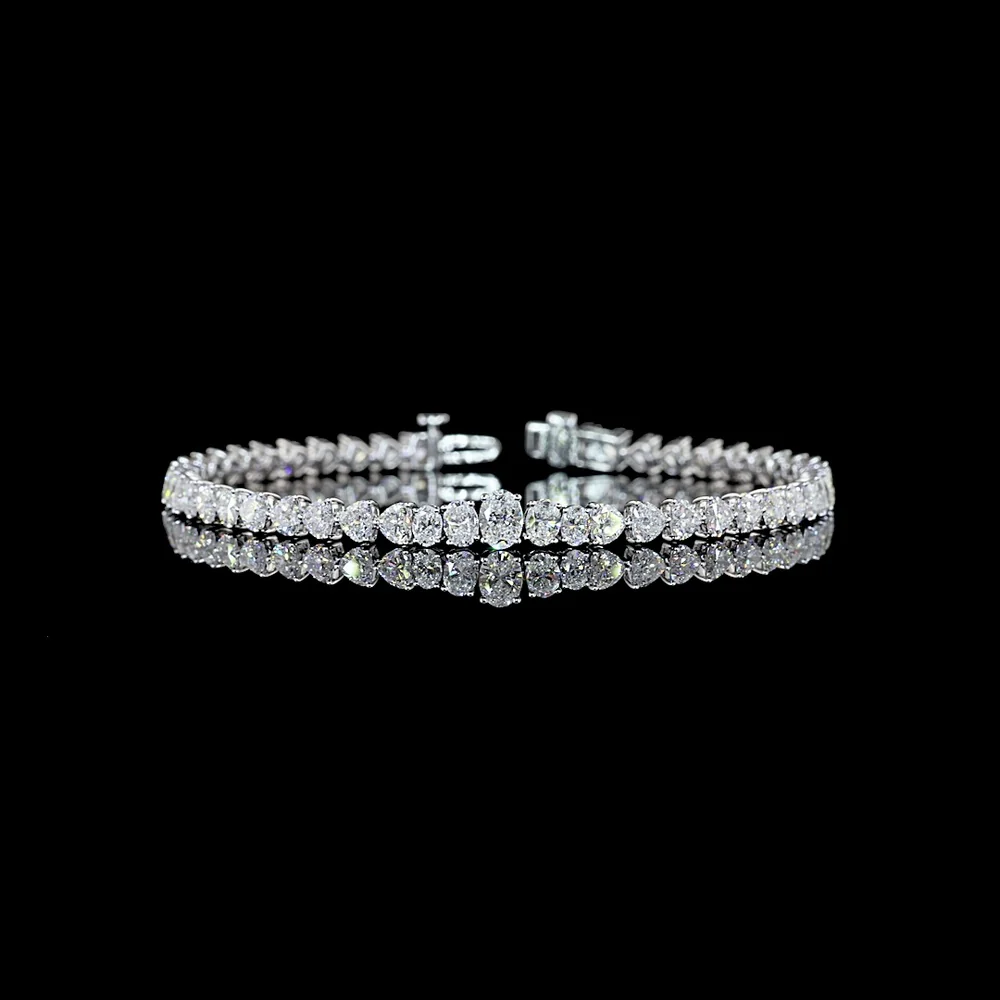 14K White Gold Riviera Tennis Bracelet with Oval and Heart Cut Lab Grown Diamonds in Prong Setting - 6.96 Carat Total Diamond Weight - Covaloro Fine Jewelry