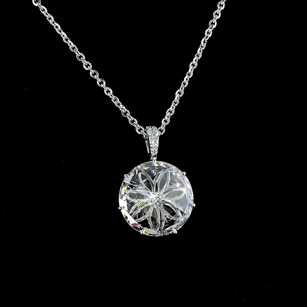14K White Gold Rose Cut Lab Diamond Pendant with Prong Setting - 4.79 Carats Total Diamond Weight - Covaloro Fine Jewelry - Image 3