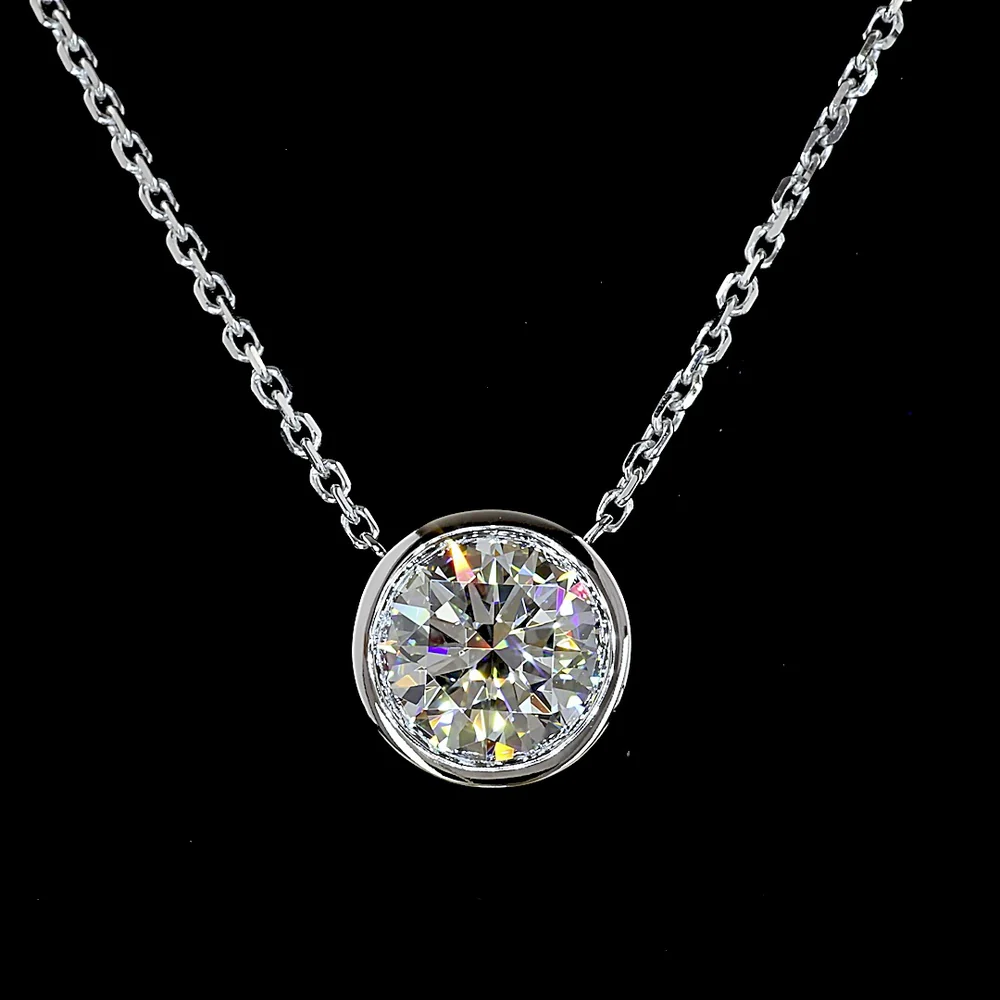 14K White Gold Round Bezel Set Solitaire Pendant with 1.54 Carat Lab Grown E VS1 Brilliant Cut Diamond - Covaloro Fine Jewelry - Image 2