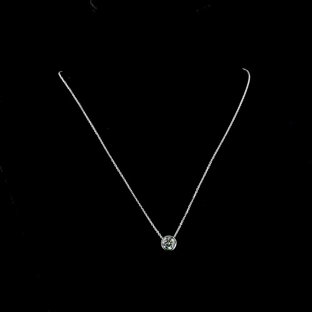 14K White Gold Round Bezel Set Solitaire Pendant with 1.54 Carat Lab Grown E VS1 Brilliant Cut Diamond - Covaloro Fine Jewelry - Image 4