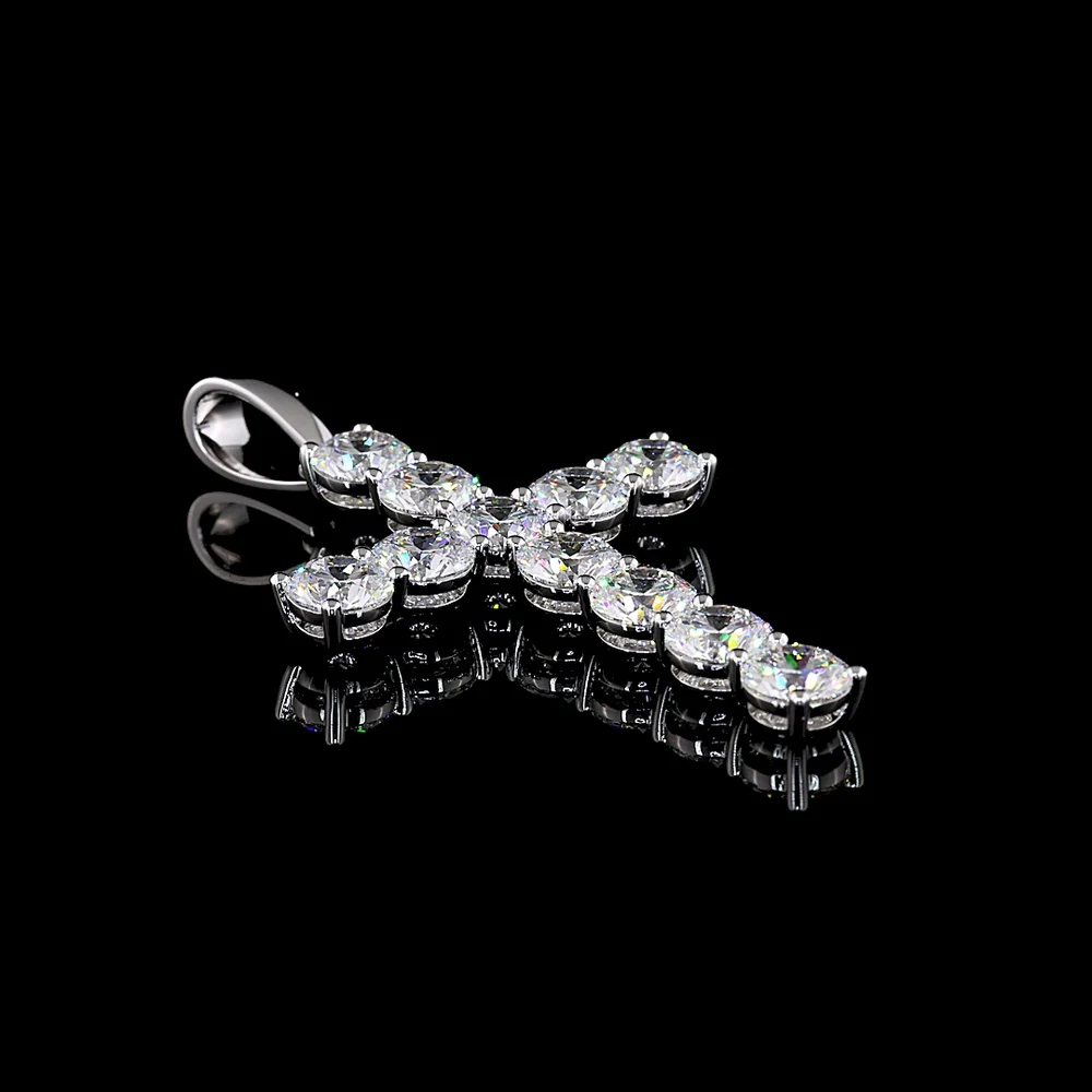 14K White Gold Round Brilliant Cross Pendant with 11 Prong-Set Lab Diamonds - 13.92 Carat Total Weight D VS1 - Covaloro Fine Jewelry - Image 2