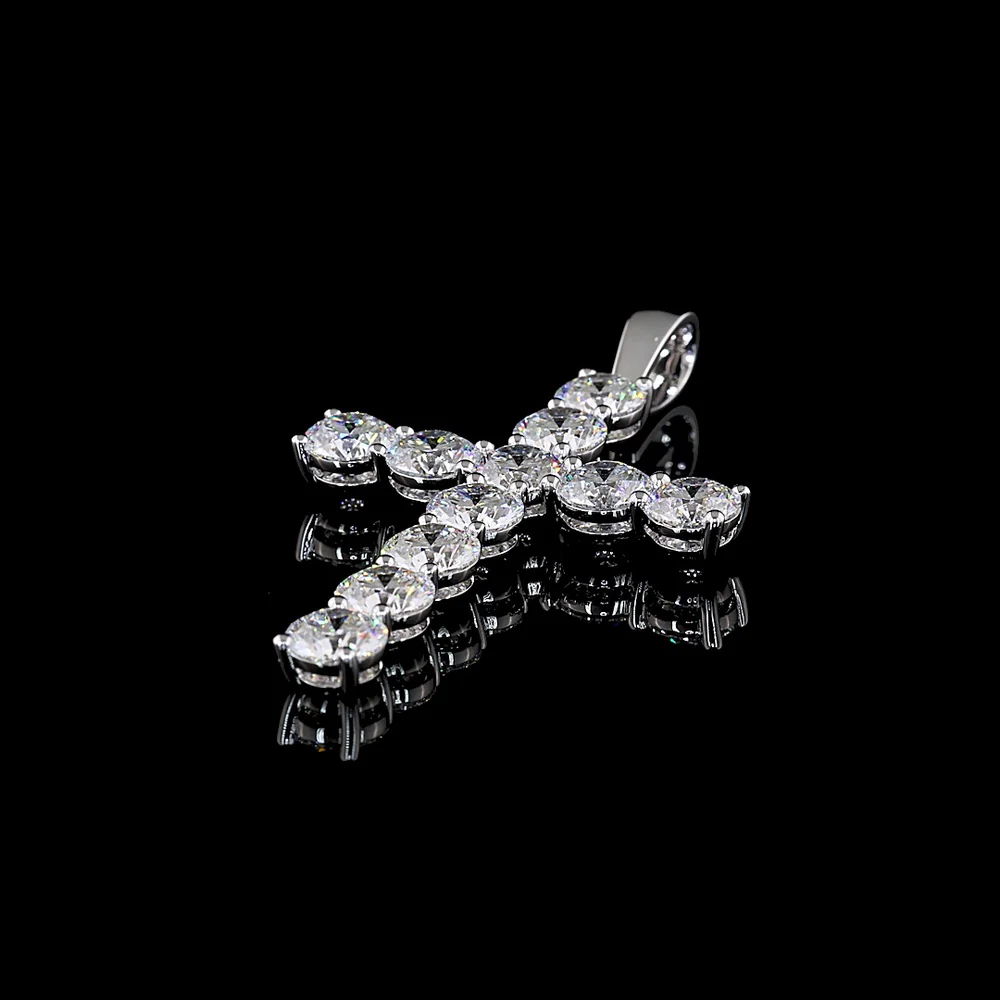 14K White Gold Round Brilliant Cross Pendant with 11 Prong-Set Lab Diamonds - 13.92 Carat Total Weight D VS1 - Covaloro Fine Jewelry - Image 3