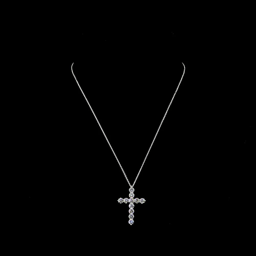 14K White Gold Round Brilliant Cross Pendant with 11 Prong-Set Lab Diamonds - 3.00 Total Carat Weight, E-F VS Clarity - Covaloro Fine Jewelry