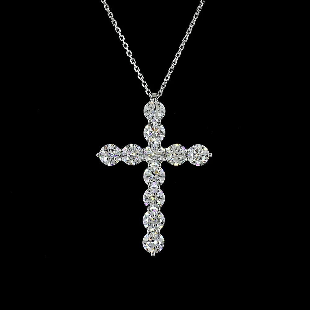 14K White Gold Round Brilliant Cross Pendant with 11 Prong-Set Lab Diamonds - 3.00 Total Carat Weight, E-F VS Clarity - Covaloro Fine Jewelry - Image 2
