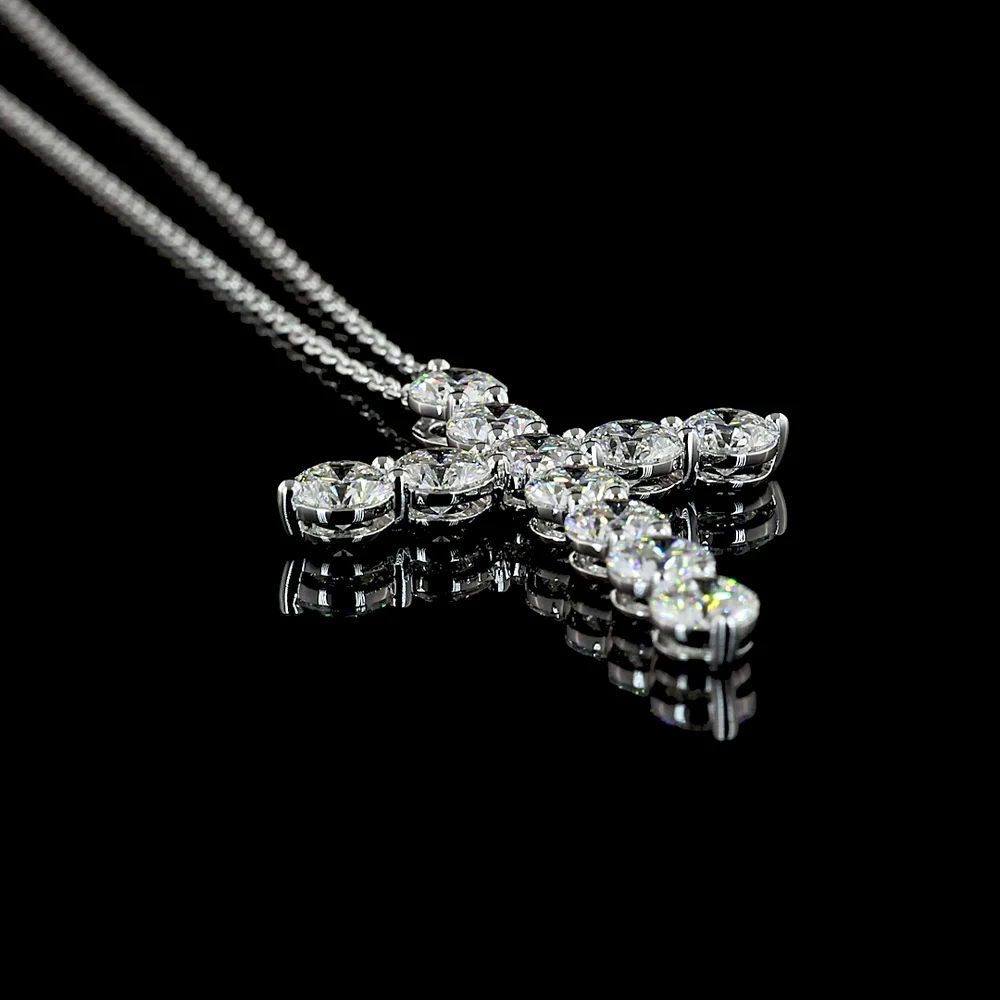 14K White Gold Round Brilliant Cross Pendant with 11 Prong-Set Lab Diamonds - 3.00 Total Carat Weight, E-F VS Clarity - Covaloro Fine Jewelry - Image 3