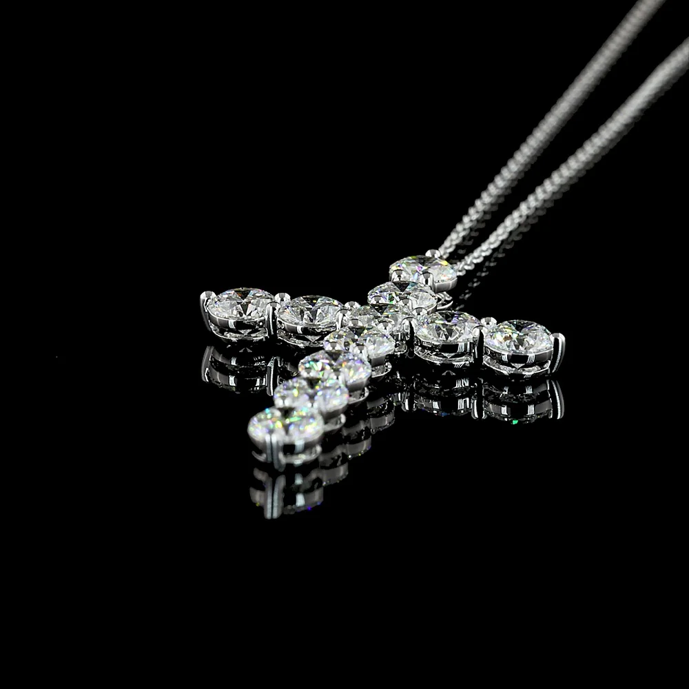 14K White Gold Round Brilliant Cross Pendant with 11 Prong-Set Lab Diamonds - 3.00 Total Carat Weight, E-F VS Clarity - Covaloro Fine Jewelry - Image 4