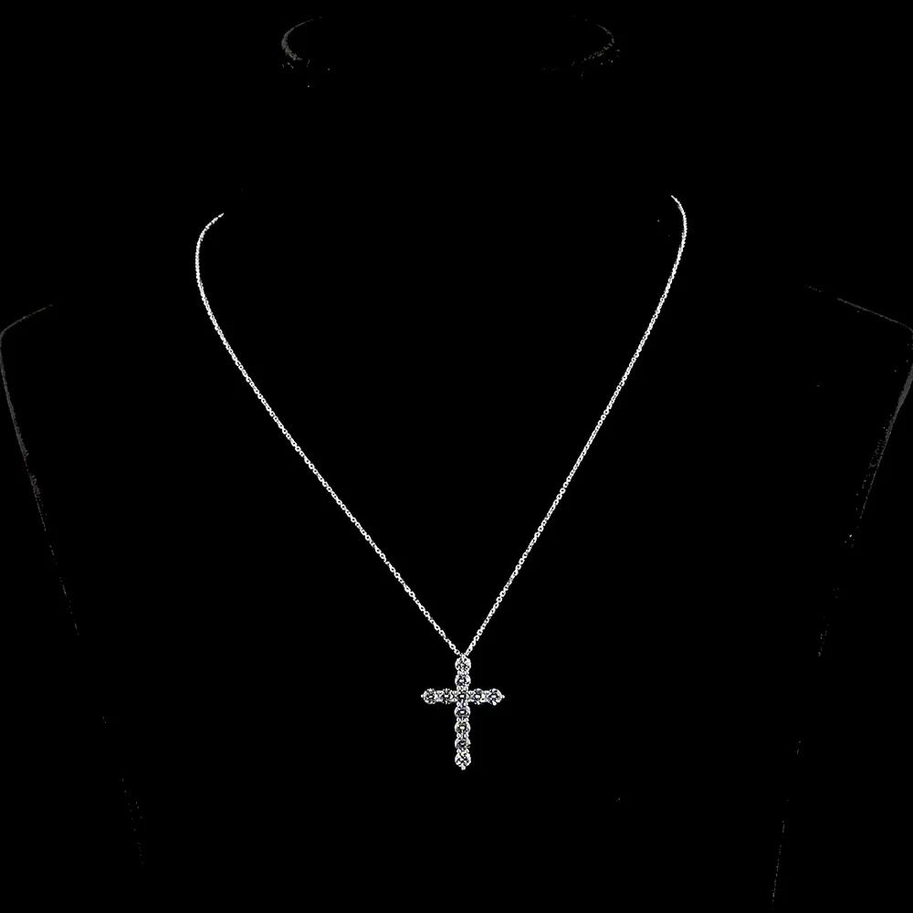 14K White Gold Round Brilliant Cut Lab Diamond Cross Pendant - 1.50 Carats Total Diamond Weight - Covaloro Fine Jewelry