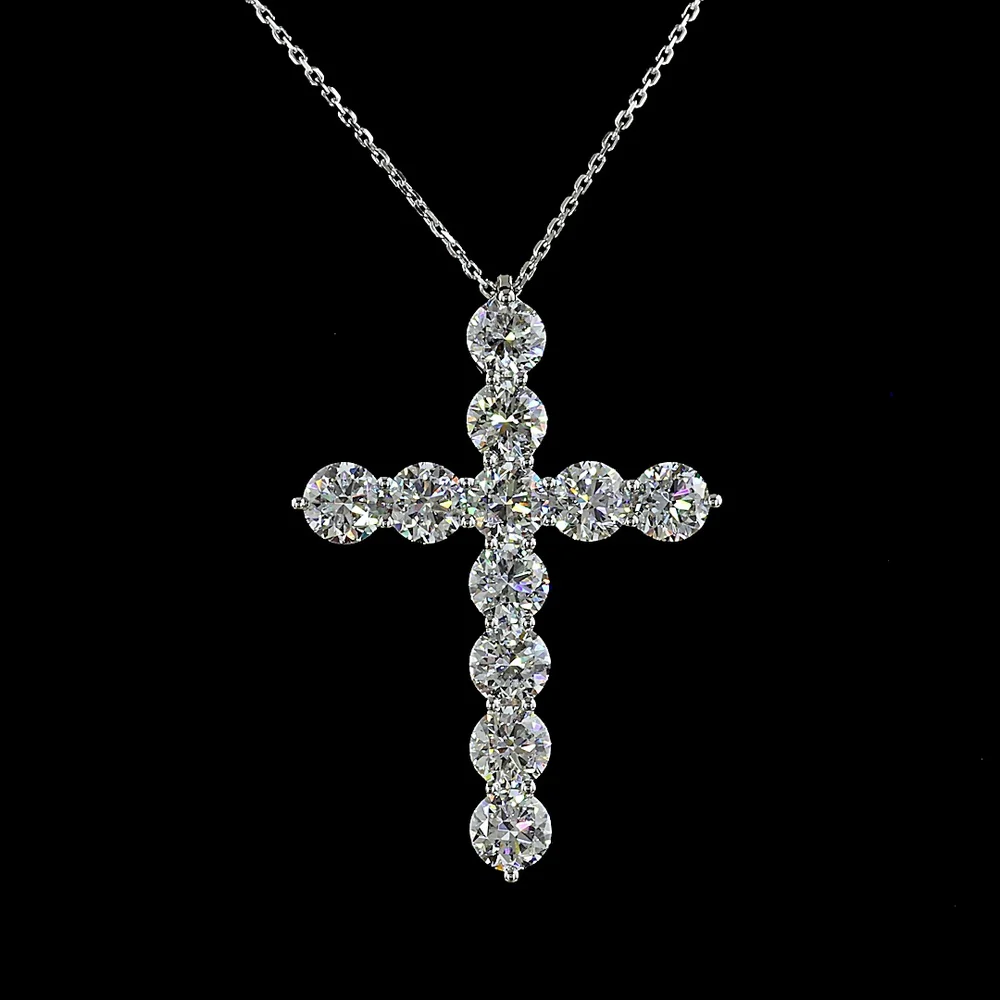 14K White Gold Round Brilliant Cut Lab Diamond Cross Pendant - 11 Stones, 5.30 Carat Total Weight, E-F Color VS Clarity - Covaloro Fine Jewelry - Image 2