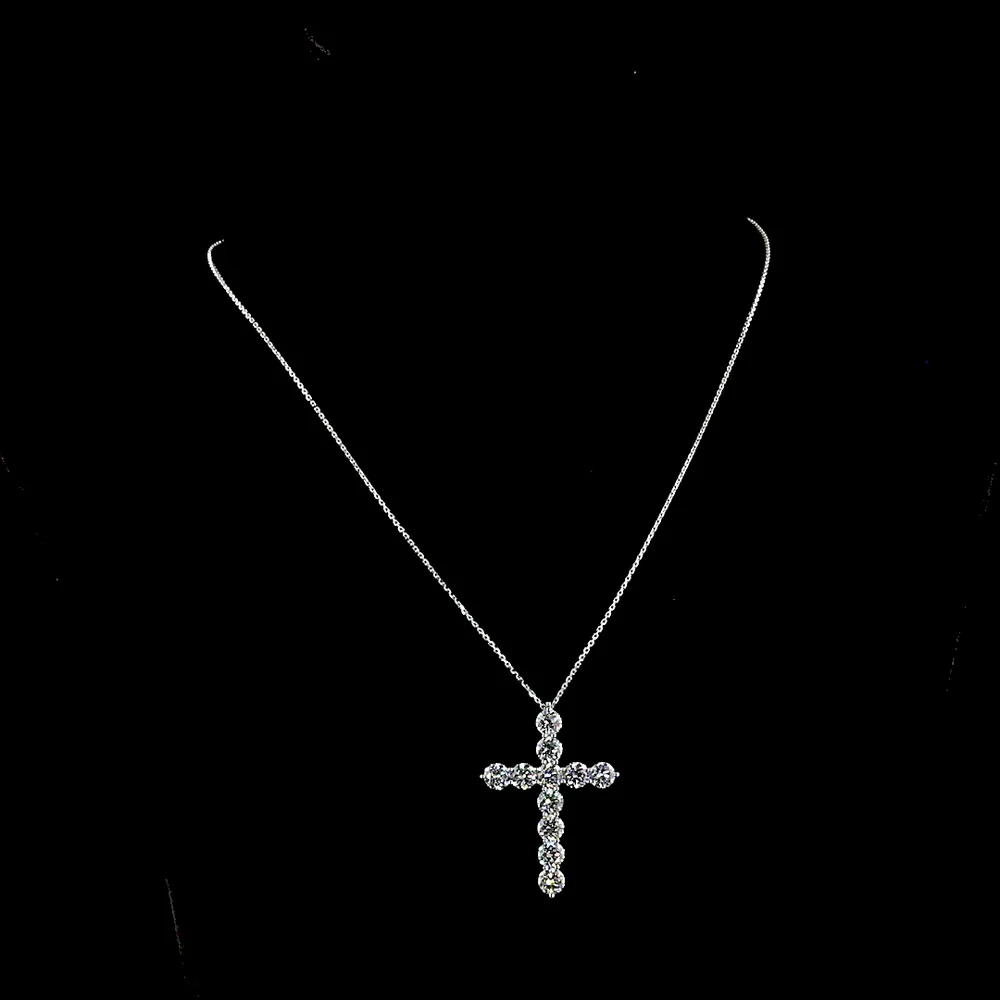 14K White Gold Round Brilliant Cut Lab Diamond Cross Pendant - 11 Stones, 5.30 Carat Total Weight, E-F Color VS Clarity - Covaloro Fine Jewelry - Image 4