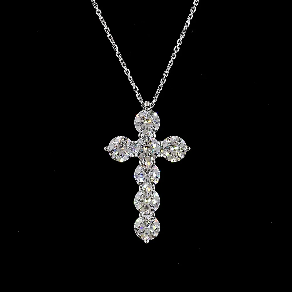 14K White Gold Round Brilliant Cut Lab Diamond Cross Pendant Necklace - 3.54 Carat Total Diamond Weight, E-F VS1 Clarity - Covaloro Fine Jewelry - Image 2