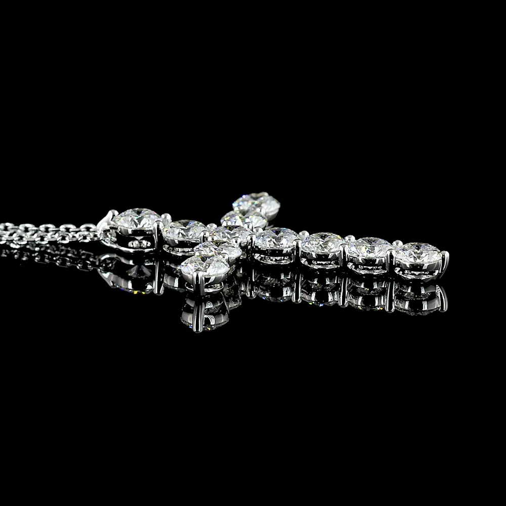 14K White Gold Round Brilliant Cut Lab Diamond Cross Pendant with Prong Setting and 11 Stones - 2.09 Carat Total Diamond Weight - Covaloro Fine Jewelry - Image 3