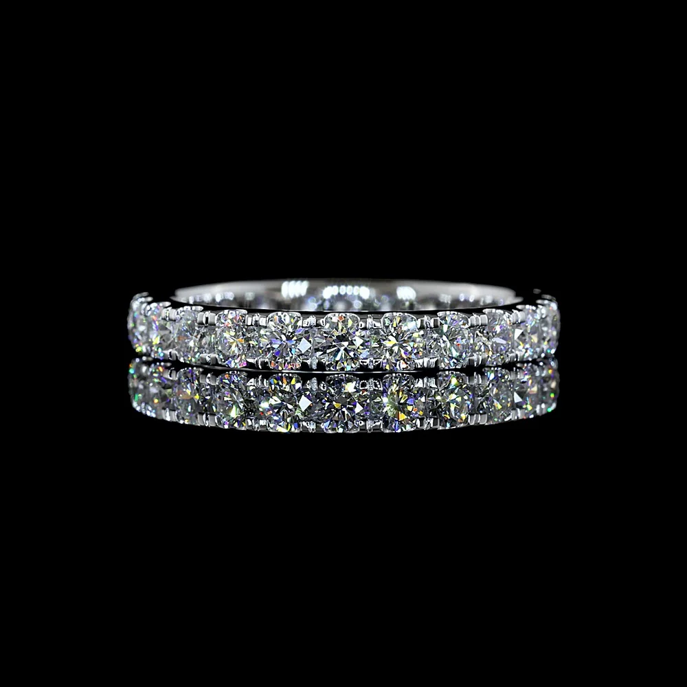 14K White Gold Round Brilliant Cut Lab Diamond Eternity Band - 1.22 Carats Total Diamond Weight, 24 Stones, E-F Color VS1 Clarity, Pavé Micro Setting - Covaloro Fine Jewelry