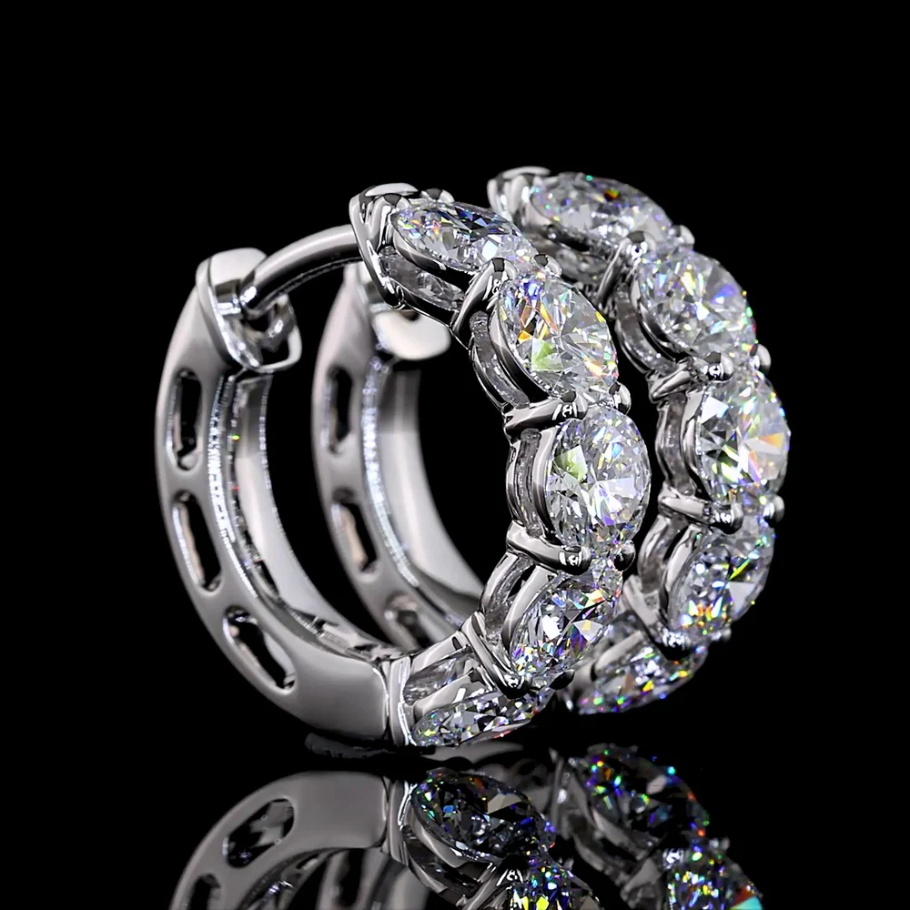 14K White Gold Round Brilliant Cut Lab Diamond Huggie Earrings - 1.95 Carats Total Diamond Weight, E-F VS Clarity - Covaloro Fine Jewelry