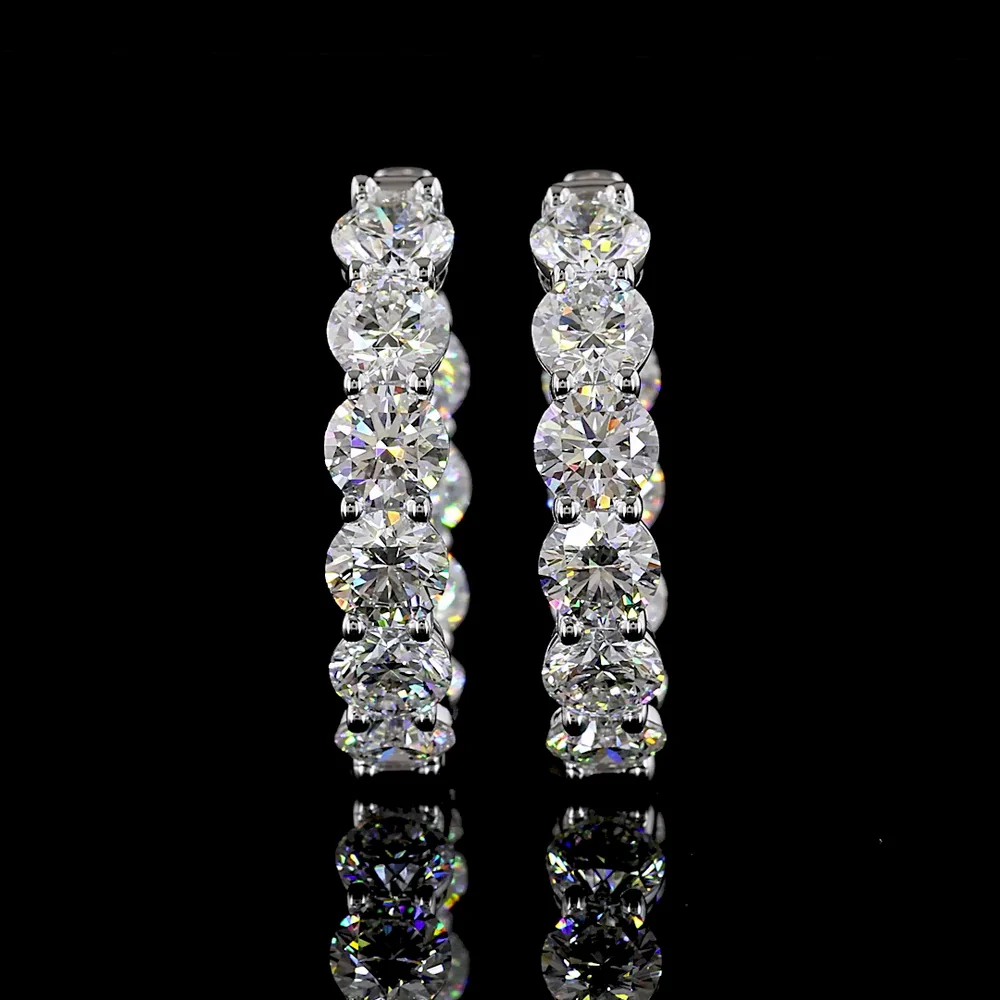 14K White Gold Round Brilliant Cut Lab Diamond Huggie Earrings - 6.67 Carat Total Weight (E-F Color, VS Clarity) - Covaloro Fine Jewelry - Image 2