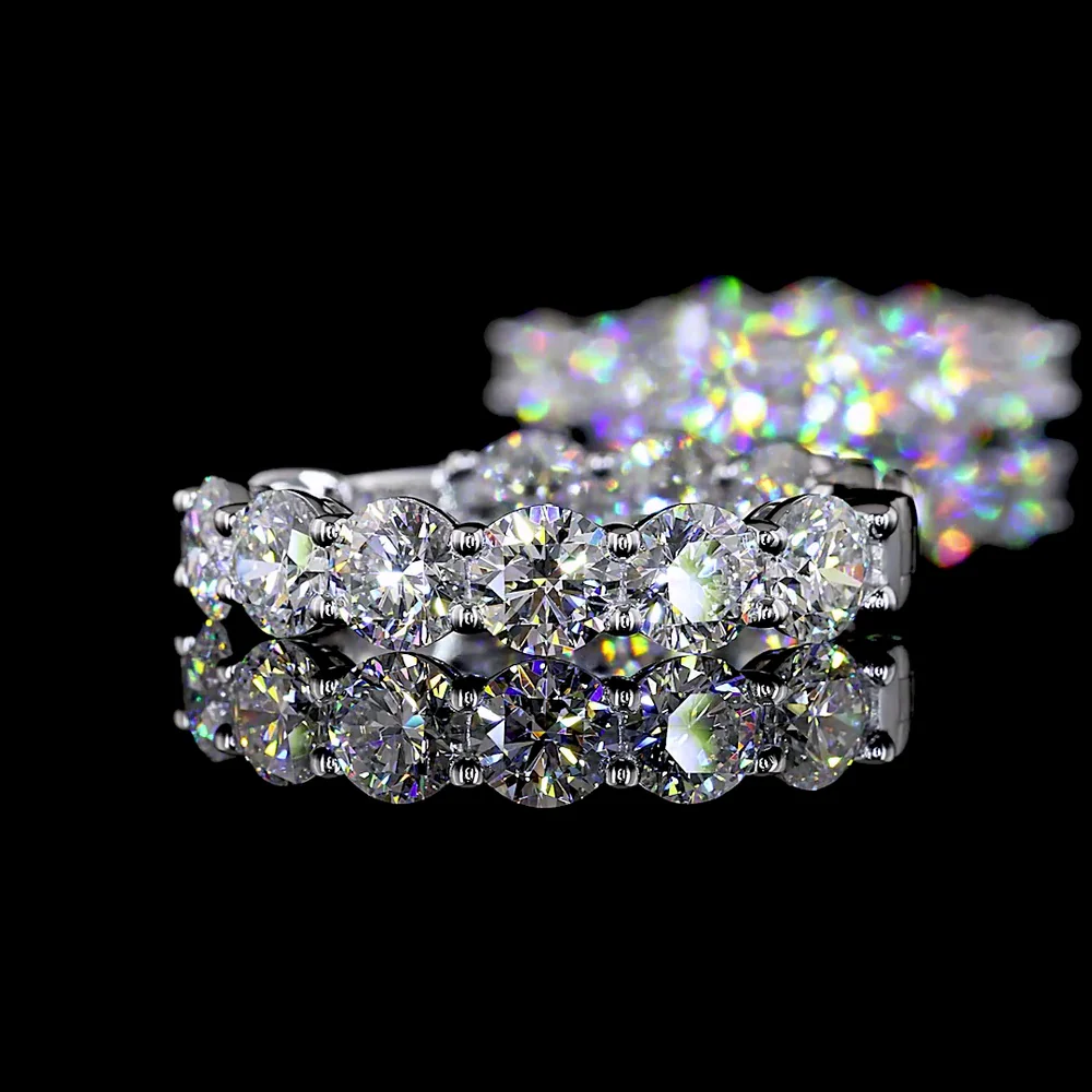 14K White Gold Round Brilliant Cut Lab Diamond Huggie Earrings - 7.00 Carats Total Diamond Weight (3.50 Carats per ear) - Covaloro Fine Jewelry - Image 4