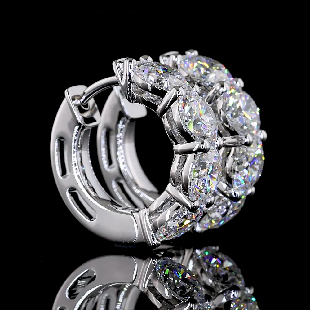 14K White Gold Round Brilliant Cut Lab Diamond Huggie Earrings - 8 Stones, 4.07 Carat Total Weight, E-F VS1 Clarity - Covaloro Fine Jewelry