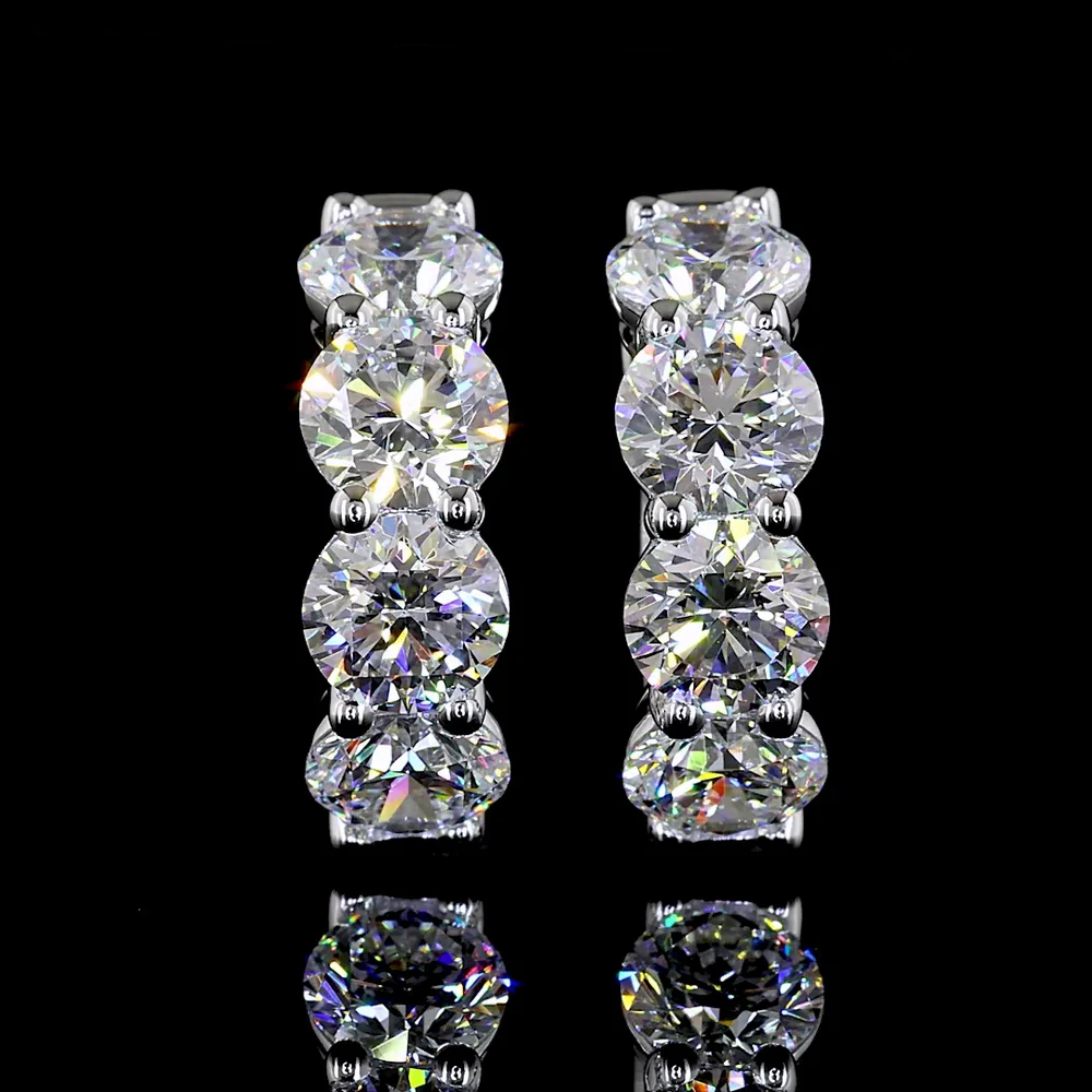 14K White Gold Round Brilliant Cut Lab Diamond Huggie Earrings - 8 Stones, 4.07 Carat Total Weight, E-F VS1 Clarity - Covaloro Fine Jewelry - Image 2