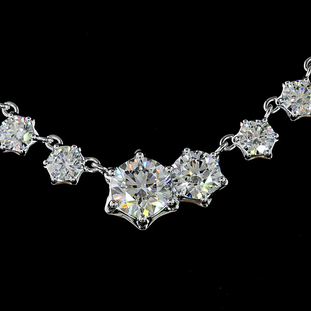 14K White Gold Round Brilliant Cut Lab Diamond Necklace with Graduating Bezel and Prong Settings - 7.05 Carats Total Diamond Weight - Covaloro Fine Jewelry - Image 2