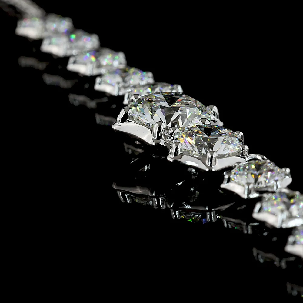 14K White Gold Round Brilliant Cut Lab Diamond Necklace with Graduating Bezel and Prong Settings - 7.05 Carats Total Diamond Weight - Covaloro Fine Jewelry - Image 3