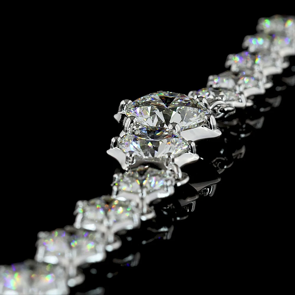 14K White Gold Round Brilliant Cut Lab Diamond Necklace with Graduating Bezel and Prong Settings - 7.05 Carats Total Diamond Weight - Covaloro Fine Jewelry - Image 4